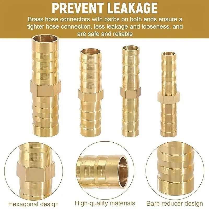 20Pcs Brass Barbed Hose Connector Leakproof Adapter, Air Water Fuel Oil Fitting, Euro & US Thread 6-12mm