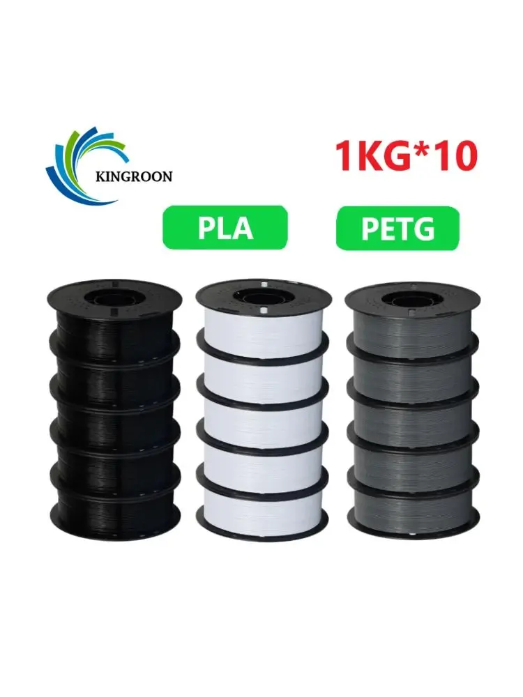 KINGROON 10KG PLA/PETG Filament 1.75mm Zwart Wit Grijs 3D Printer Filament Geen Bellen Plastic 10 Rollen Groothandel - afbeelding 2