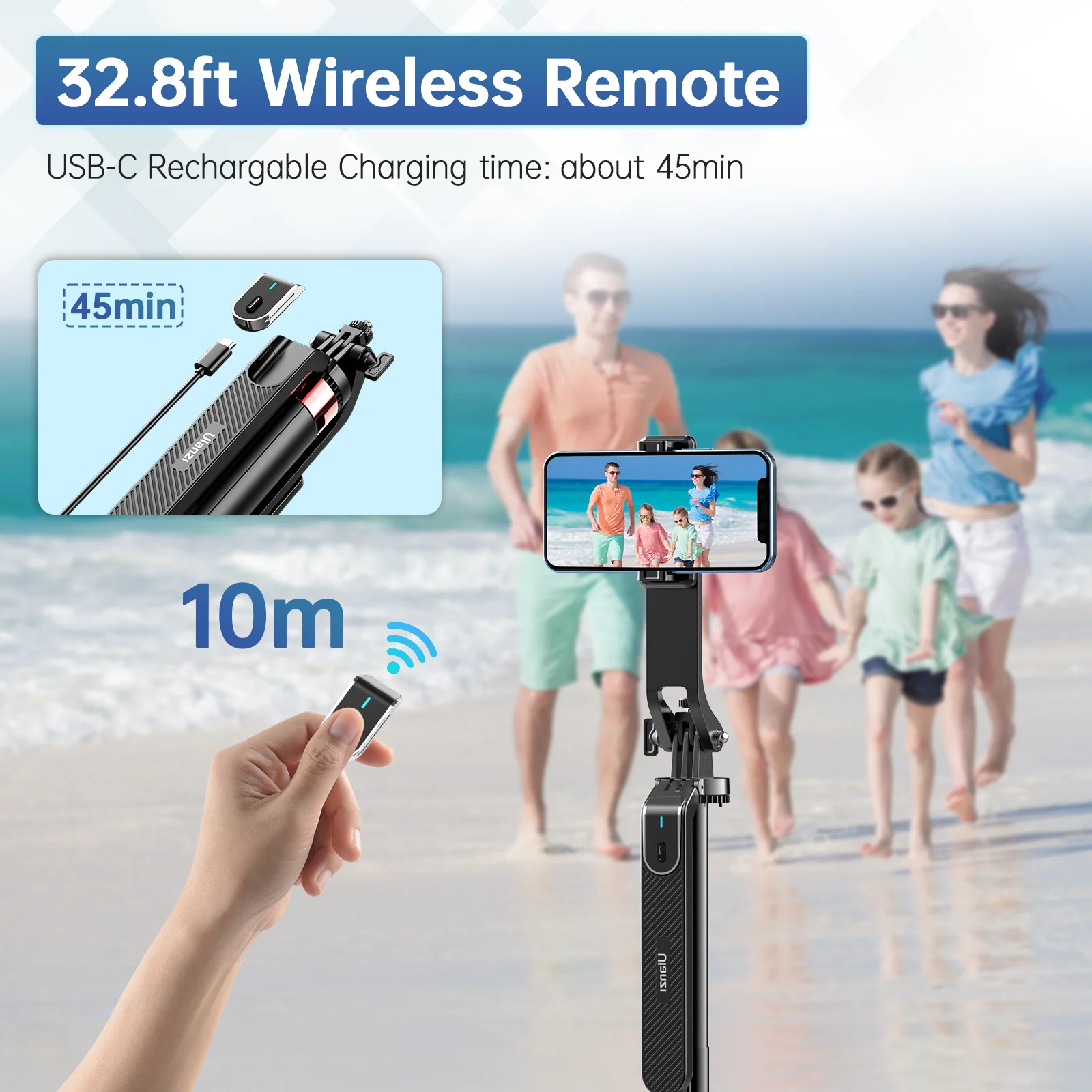 Ulanzi MA09 1.8m Selfie Stick Tripod for iPhone 16 15 14 13 Pro Max Android Phone with Remote Control Panoramic Ball head Holder