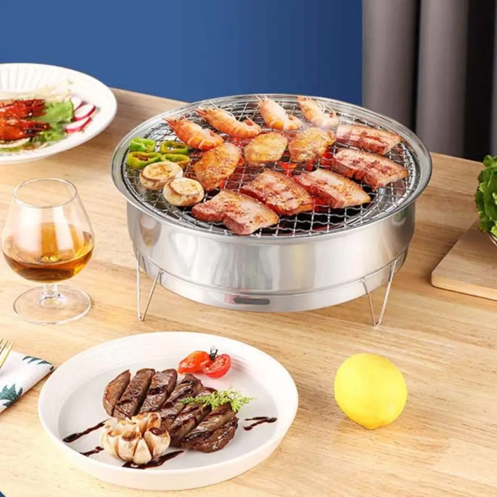 Portable Stainless Steel Charcoal Grilling Oven Detachable Silver Barbecue Grills Korean Carbon Grill Pan Camping