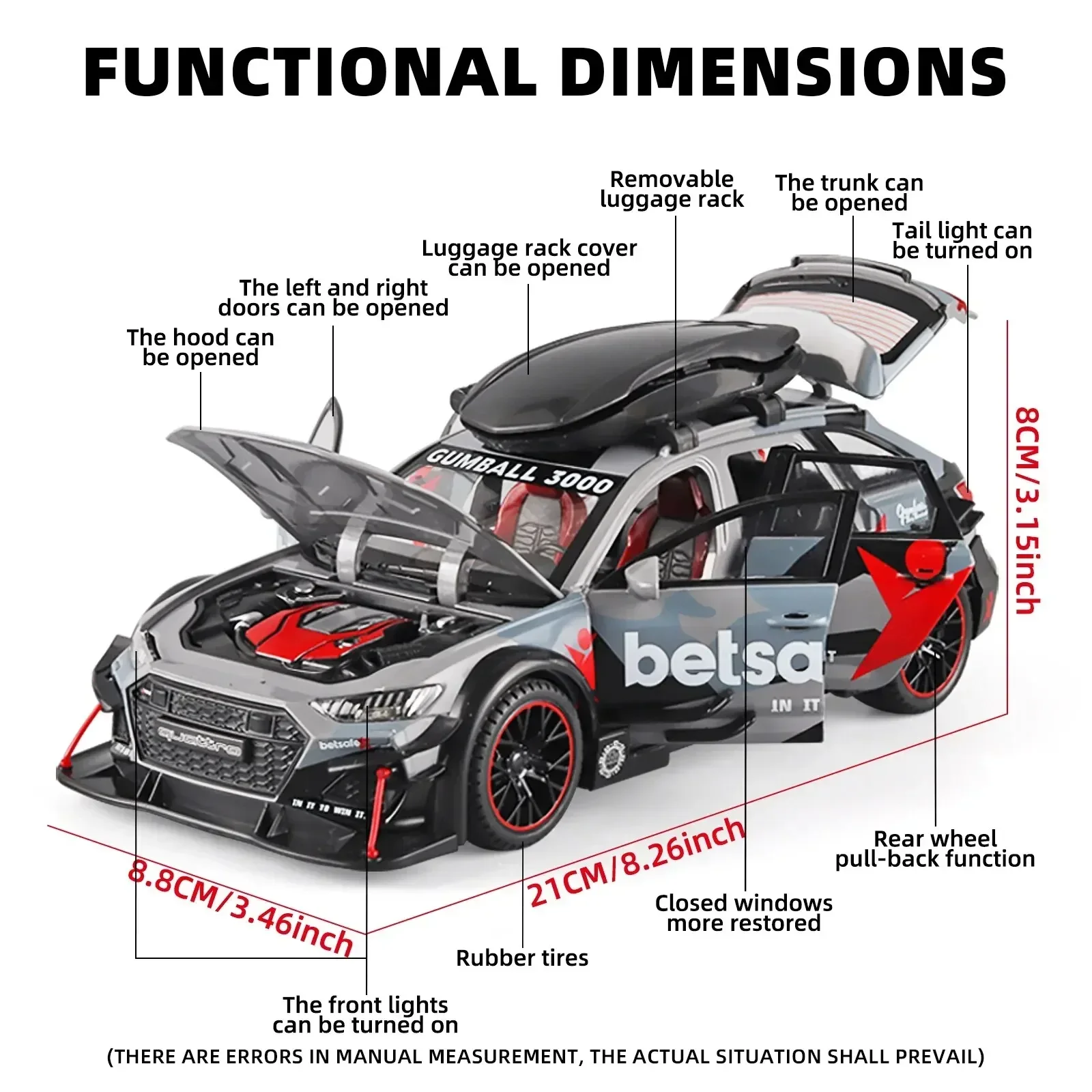 RS6-coche de carreras de aleación fundida a presión 1:24, elegante artículo de colección, regalo perfecto para novio, regalo coleccionable para niños