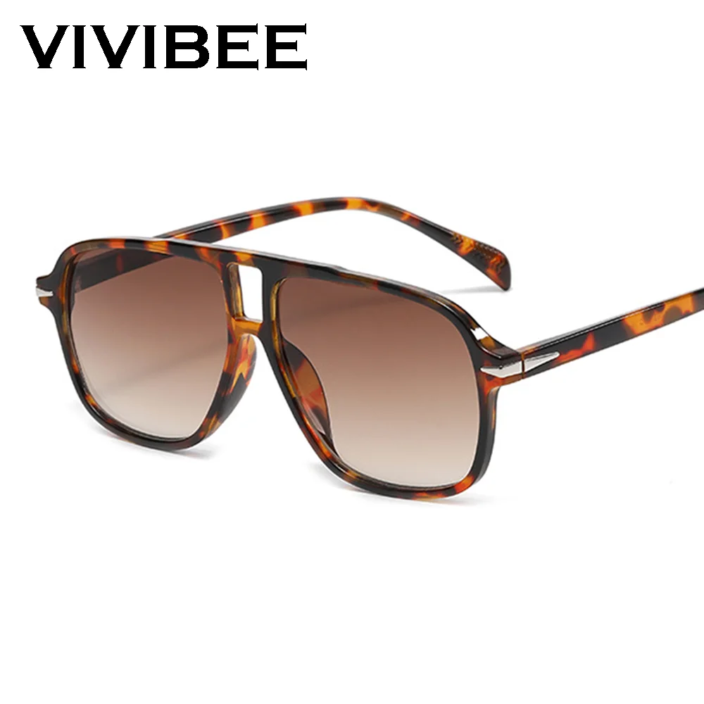 VIVIBEE Retro Aviation Gredient Braune Sonnenbrille Männer Übergroße Pilot Nieten UV400 Sommer Sonnenbrille Vintage Große Brillen