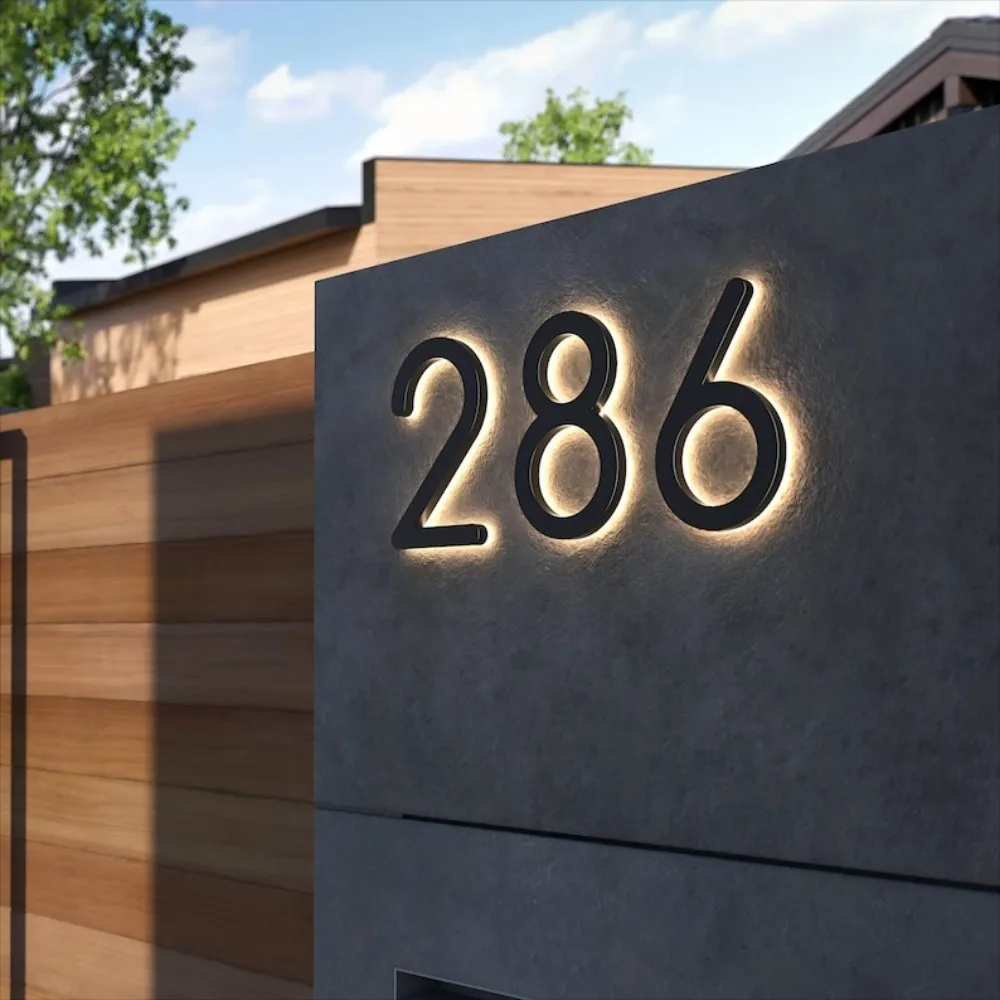 LED Stainless Steel House Number 3D Metal Backlit Number Light Up Letter Led Numbers Signs for Hotel Building Apartment Door