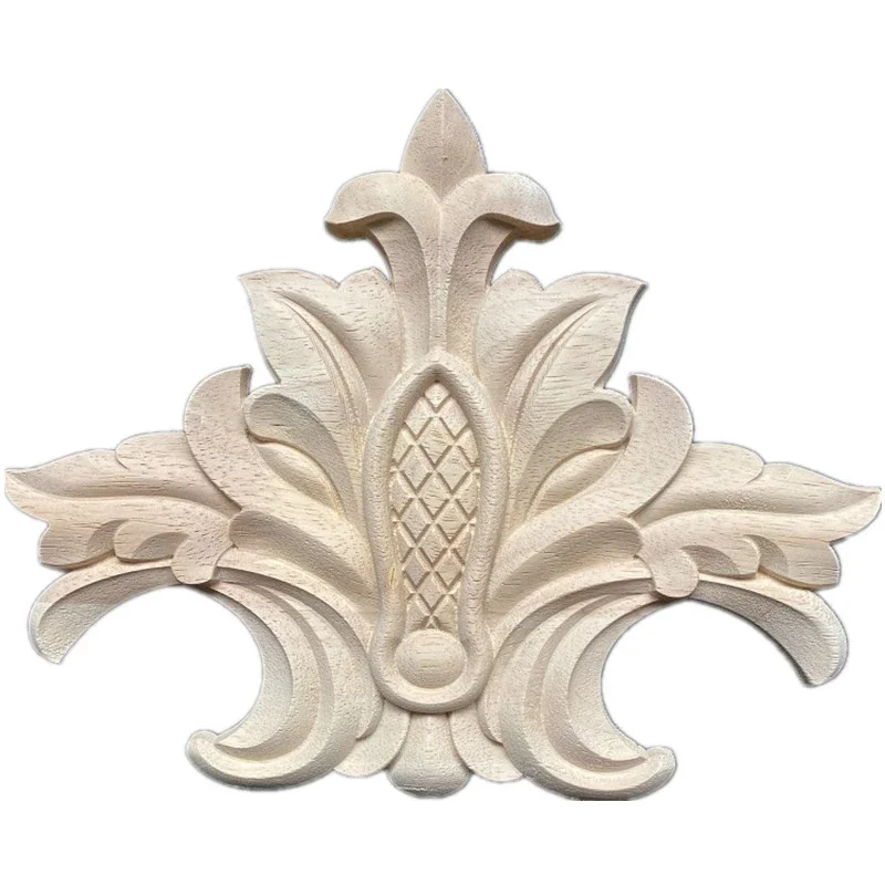 25cm Wood Carved Onlay Appliques Carpenter Frame Decal Furniture Decoration Wooden Crafts Decorative Flower Ornament