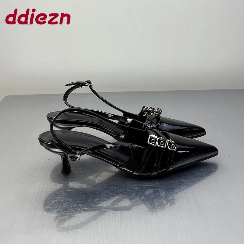 

Большой размер 43, модные женские босоножки на среднем каблуке с пряжкой, элегантные женские босоножки на каблуке с острым носком, женские туфли-лодочки