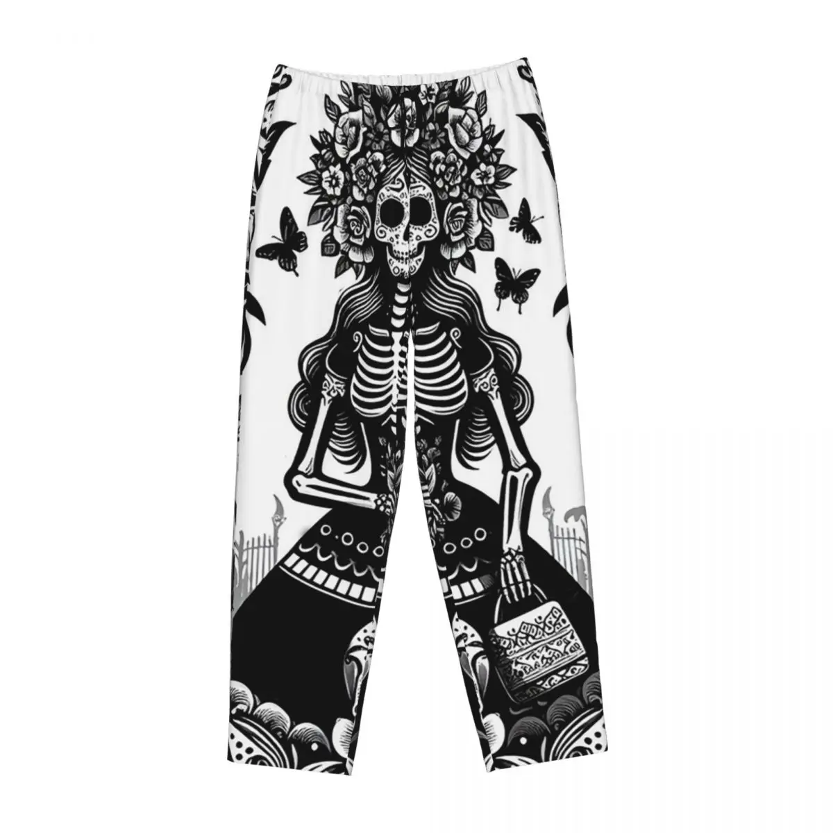 

Женские пижамные брюки с карманами в мексиканском стиле Катрина, с изображением сахарного черепа, для Дня мертвых