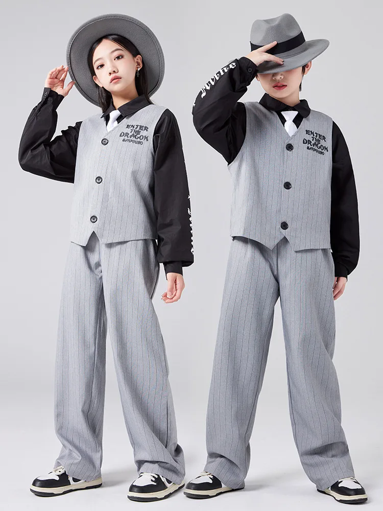 Kids Performance Costume Stage Outfit for Hiphop Dance Clothing Boys Girls Jazz Breaking Streetdance Waistcoats