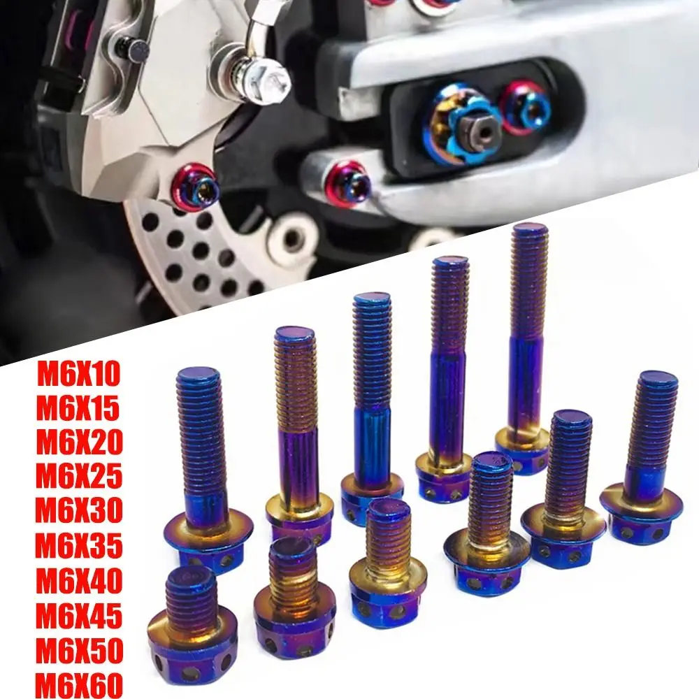 High Quality M6 Titanium Bolt 10/15/20/25/30/35/40/45/50/60 Blue Hex Head Screws With Drilled Holes Hex Head Bolts Motorcycle