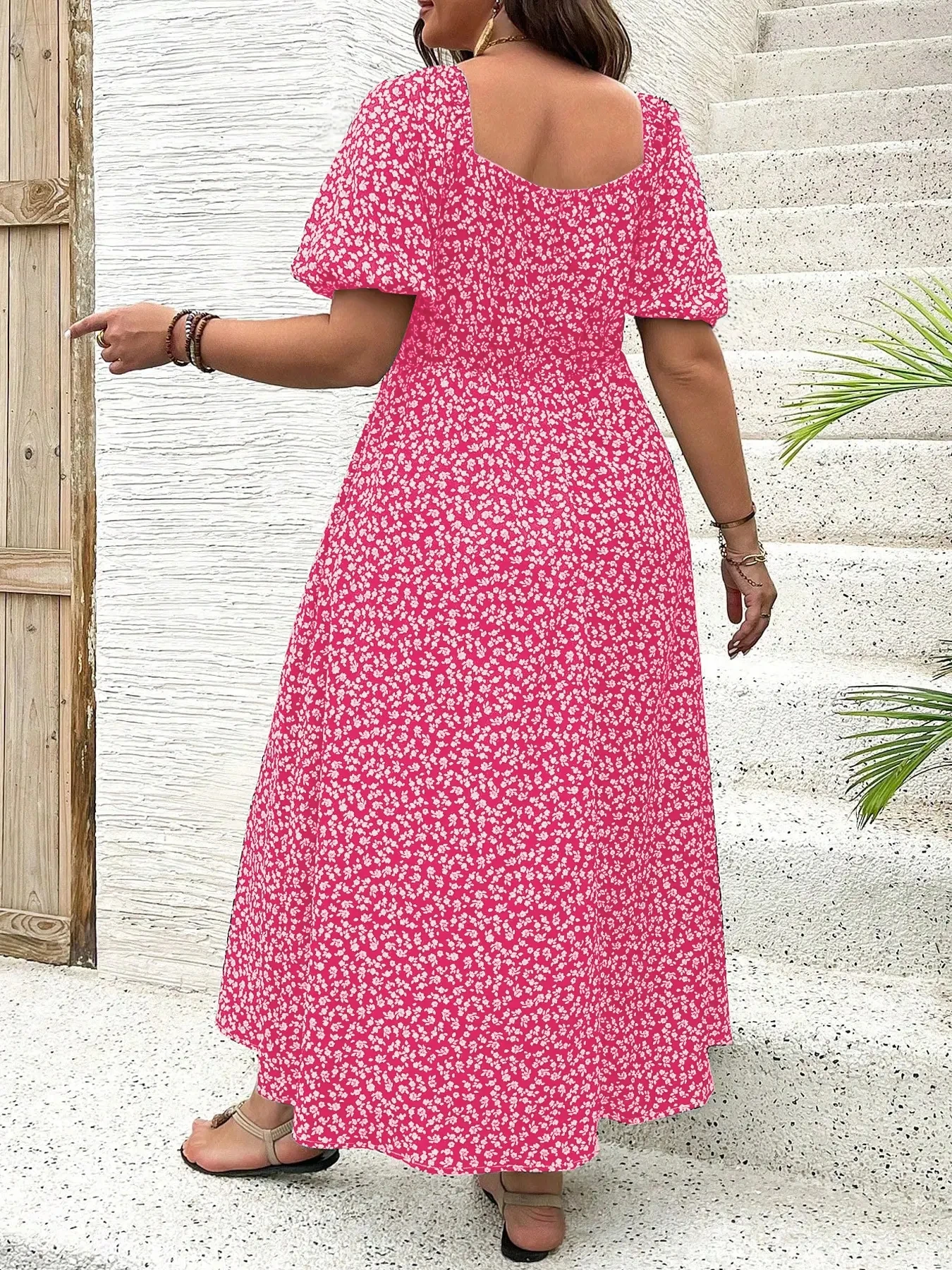 New large-size dress for spring and summer 2025, fashionable and casual, square neck ladies' long skirt