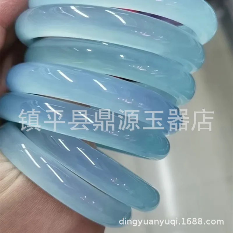 Wholesale Ice Aquamarine Chalcedony Bracelet Sunny Frozen Oil Cyan Women's Agate Chalcedony round Bar Jade Bracelet Live Broadca