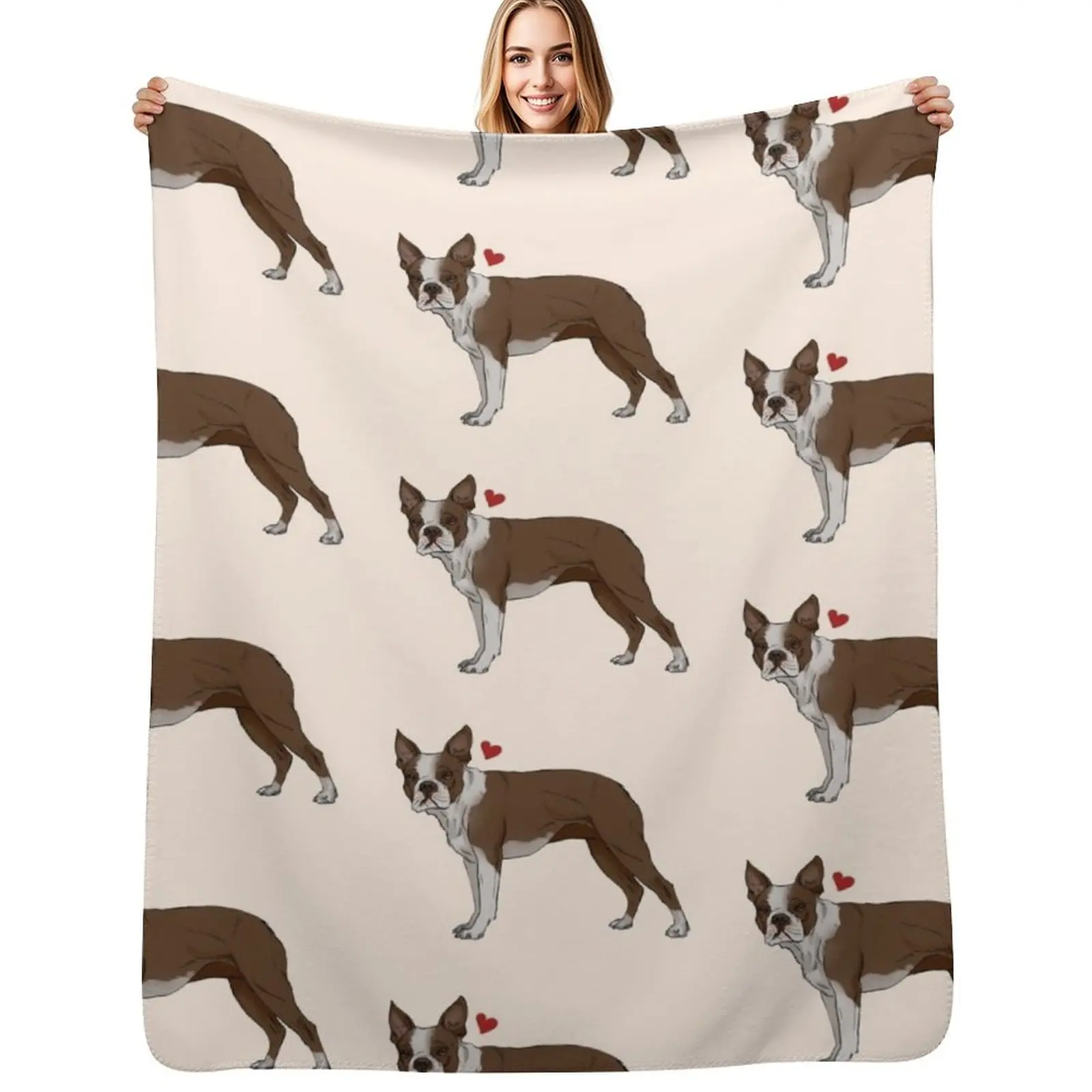 

Brown Boston terrier - cream background Throw Blanket Flannel Fabric For Sofa Thin funny gift wednesday Blankets