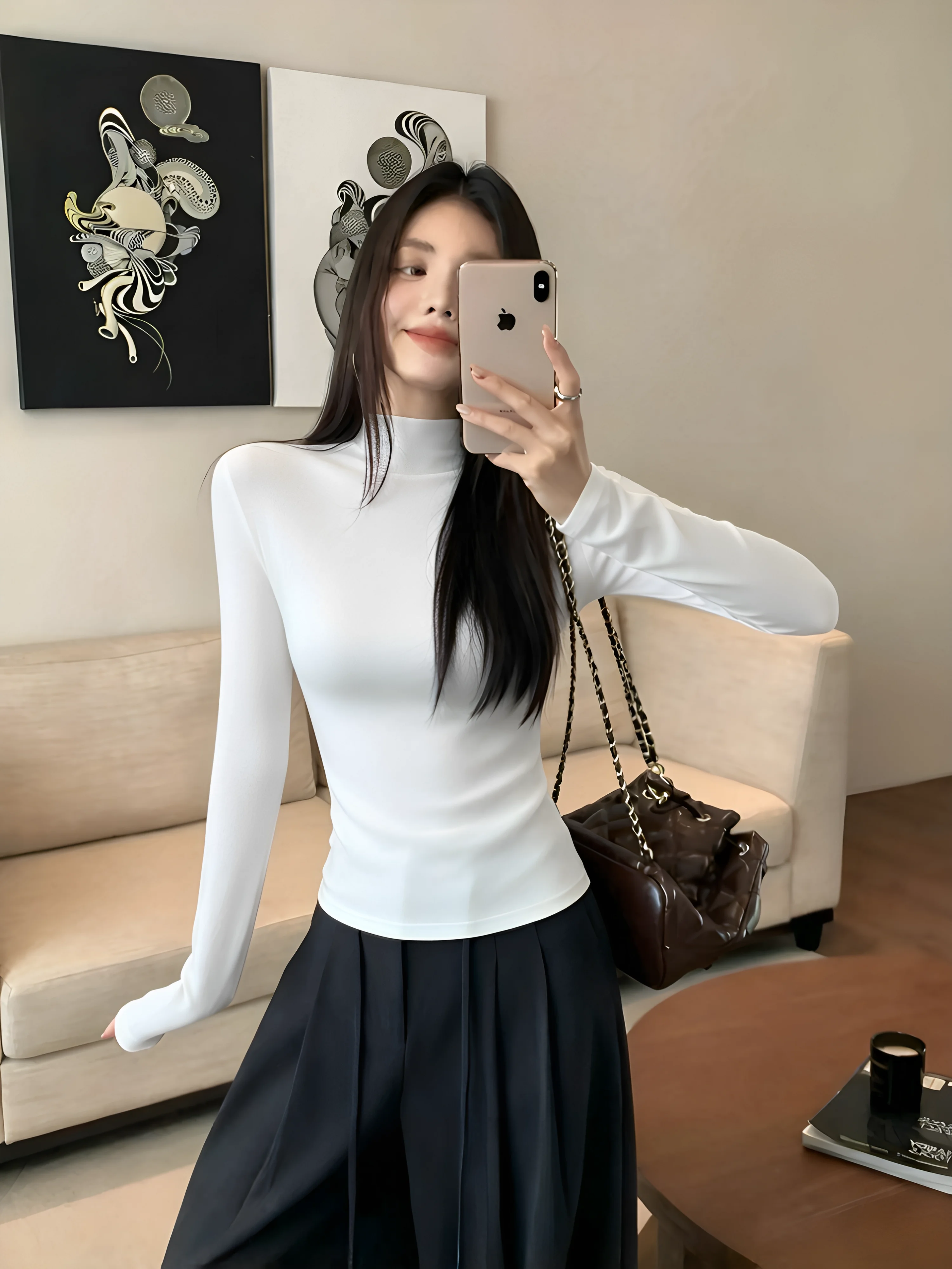 Women's Fleece Lined Long Sleeve Half High Neck Slim Fit Base Shirt Inner Wear Thermal Top Outerwear Casual Comfortable T-shirt