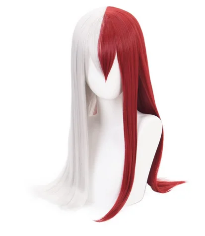 Anime My Hero Academia Wig Cosplay lurus untuk wanita Wig kostum Anime putih setengah merah untuk pesta Halloween