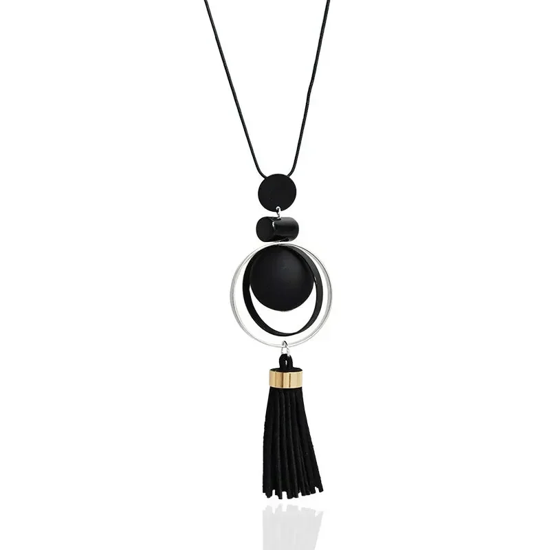 Fashion Sweater Chain Necklaces For Women Geometric Circle Moon Square Ball Pendant Long Tassel  Snake Link Jewelry