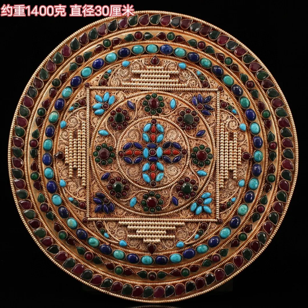 30cm Nepal Handmade Tibetan Silver Cross Vajra Mandala Thangka Wall Hanging Gem Inlaid Home Decor