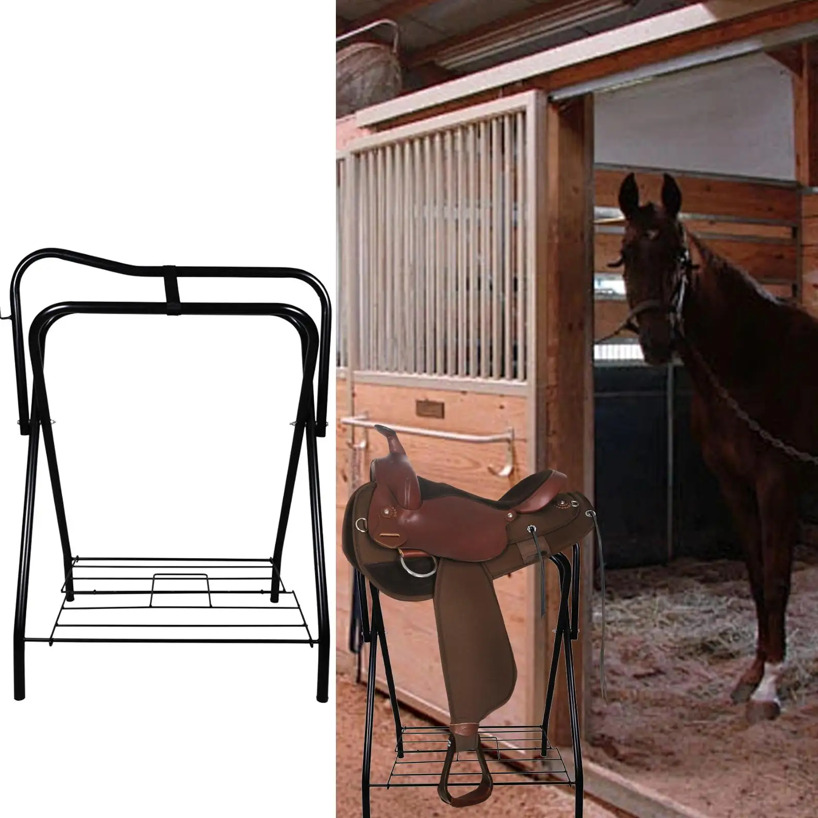 

Saddle Rack Folding Horse Saddle Stand Western Saddle Storage Rack Equipment Foldable for Horse Trailer for Farm Tack Room Barn