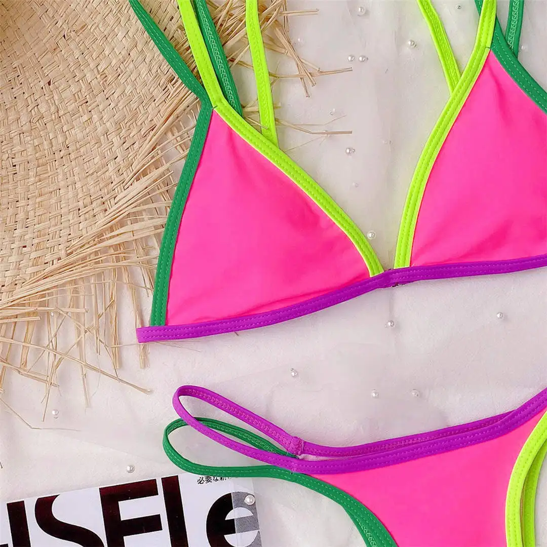 S-XL 3-Farben Sexy Tanga-Bikini Damen-Badeanzug Zweiteiliger Bikini-Set mit hohem Beinausschnitt Badebekleidung Badeanzug V244 – Detail 14