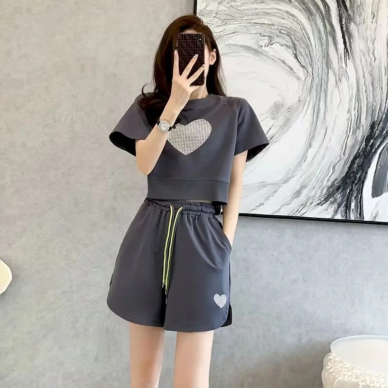 Sports Casual T Shirts Sets Women Fashion Short Sleeve T-shirt and High Waist Shorts Two Piece Set 2024 Summer Trend Thin Suits