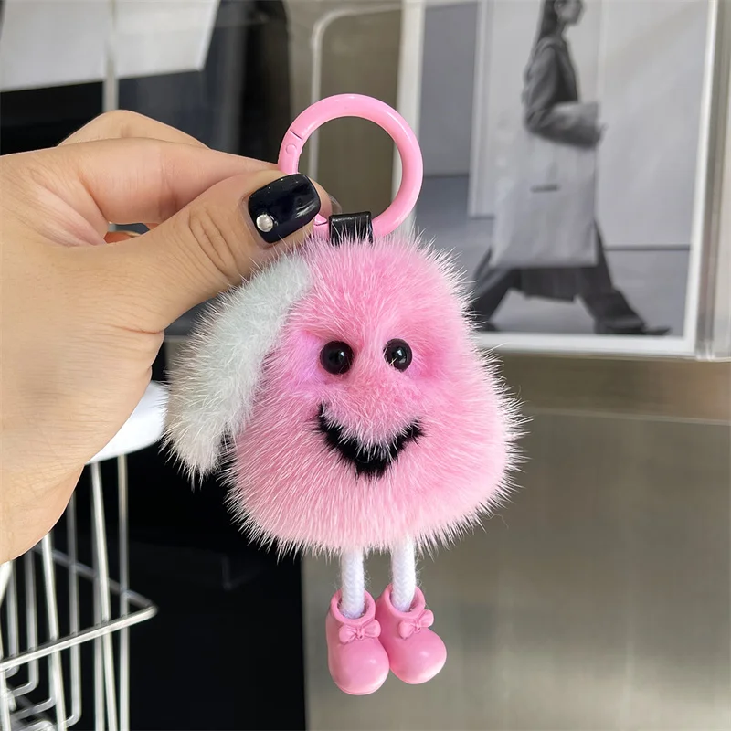 2024 Fur Pendant New Womens Mink Hair Pear Keychain Pendant Car Decoration Accessories Plush Doll Book Bag Pendant