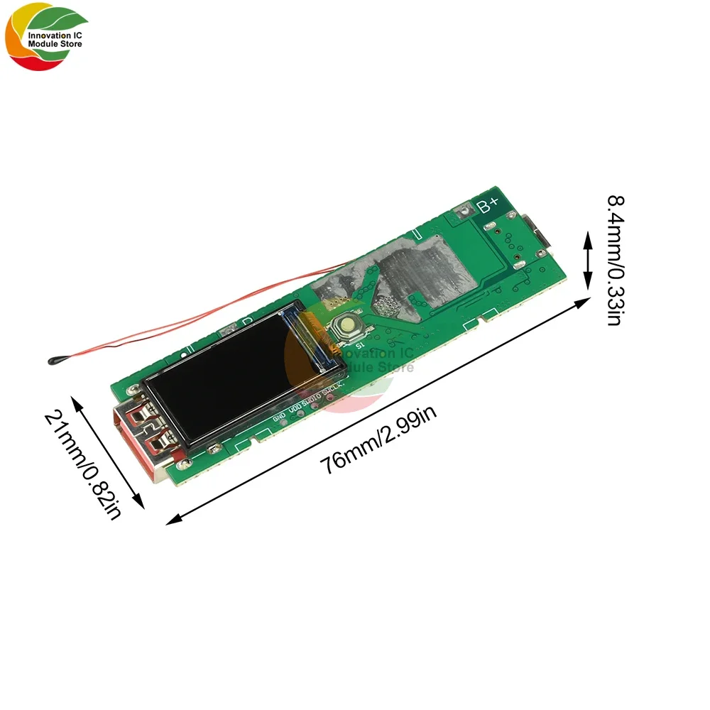 Layar Warna TFT 0,96 inci Kit Power Bank DIY Modul Pengisian Cepat 22,5W Casing Baterai 21700