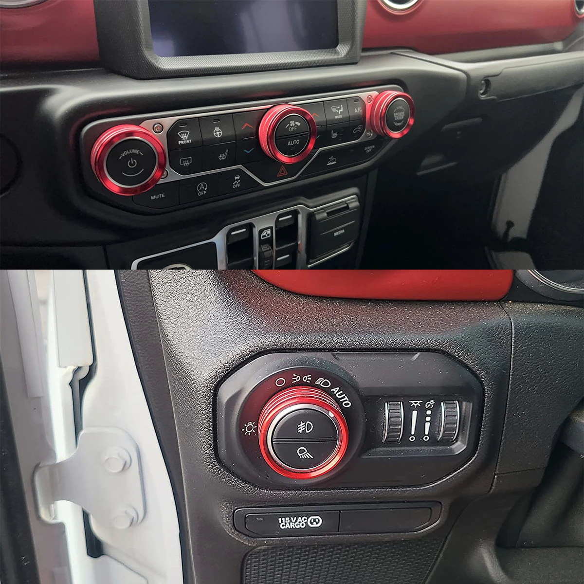 Car Headlight Air Conditioner Knob Switch Button Decoration Ring for Jeep Wrangler JL Gladiator JT 2018-2024 Interior Accessory