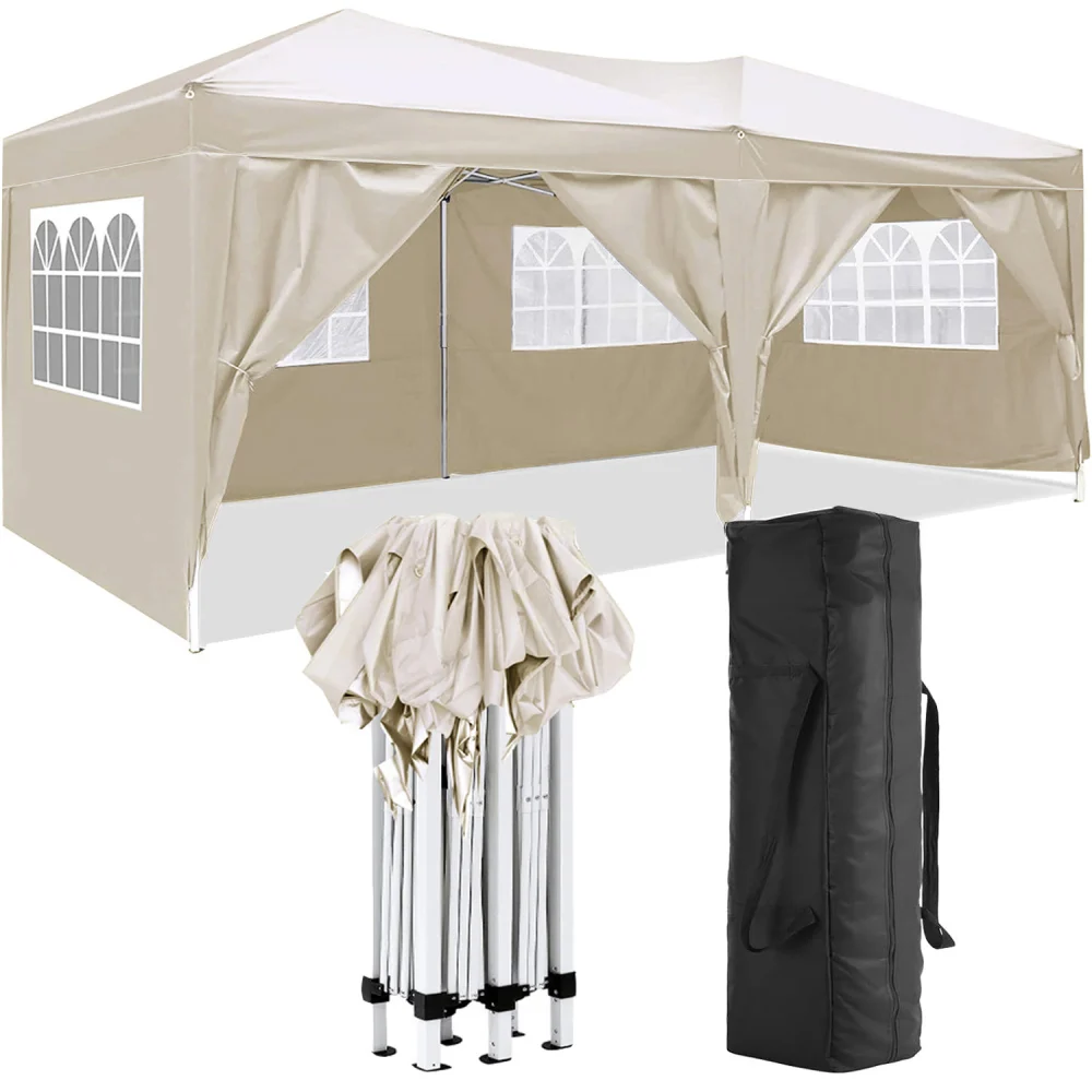 10'x20' Folding Canopy 6 Removable Sidewalls, UPF50+ Outdoor Shelter for Parties Beach Camping Portable Gazebo w/ Bag