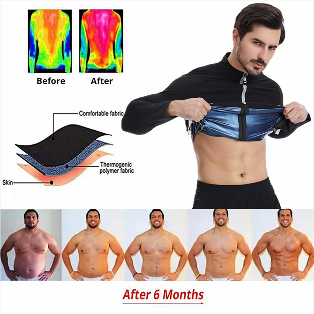 Tops de Sauna de entrenamiento para hombres, ropa deportiva de manga larga, moldeador de barriga, corrección de espalda, sudoración, chaqueta de