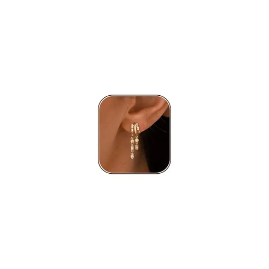 

Dangle Earrings For Women, Dainty Gold Drop Statement Earrings 14K Gold Plated Long Huggie Earrings for Women Trendy Hypoallerg