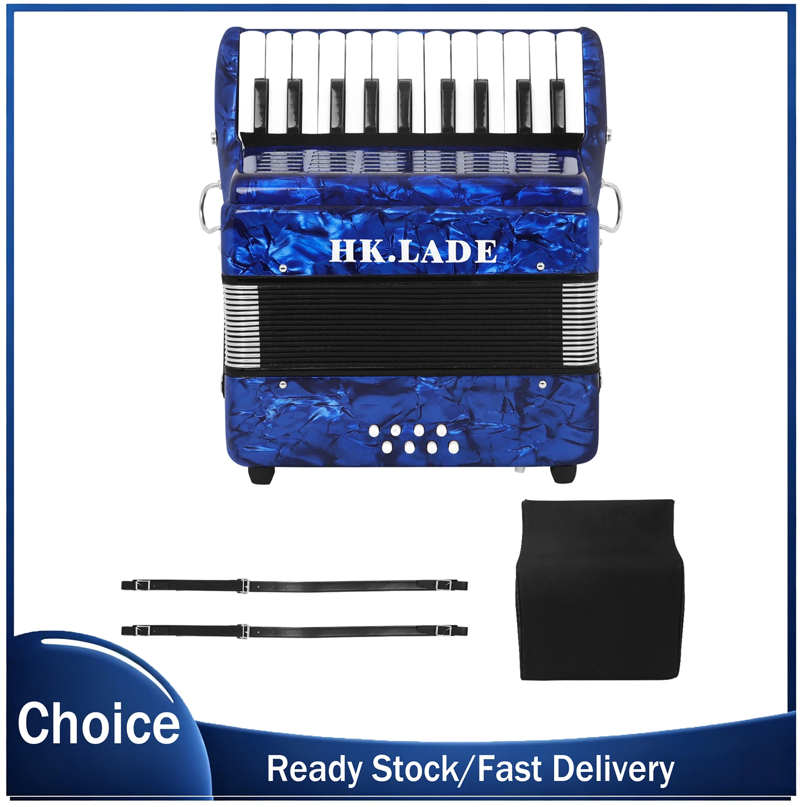 HK.LADE AH-20 22 Key 8 Bass Keyboard Accordion Non-slip Pad Chromatic Accordion Musical Instrument for Accordion Performance