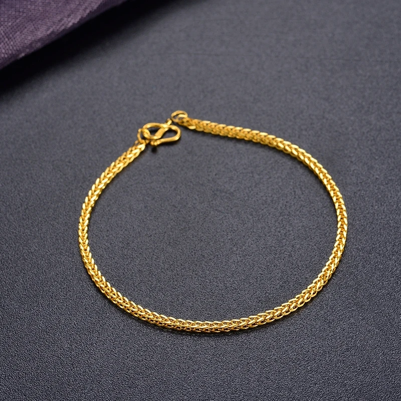 

Real Pure 999 24K Yellow Gold Chain Width 1.5mm Wheat Charm Bracelet 2.9g /17cm Women Lucky Gift