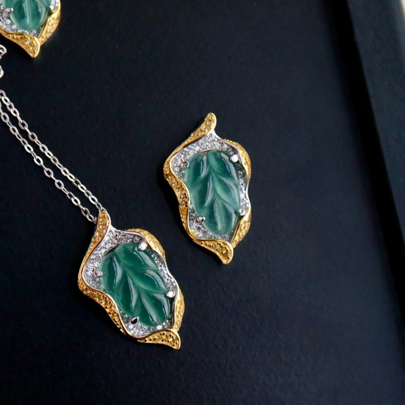 قلادة الزمرد الأزرق اليشم 925 فضة قلادة مجوهرات حلية #2