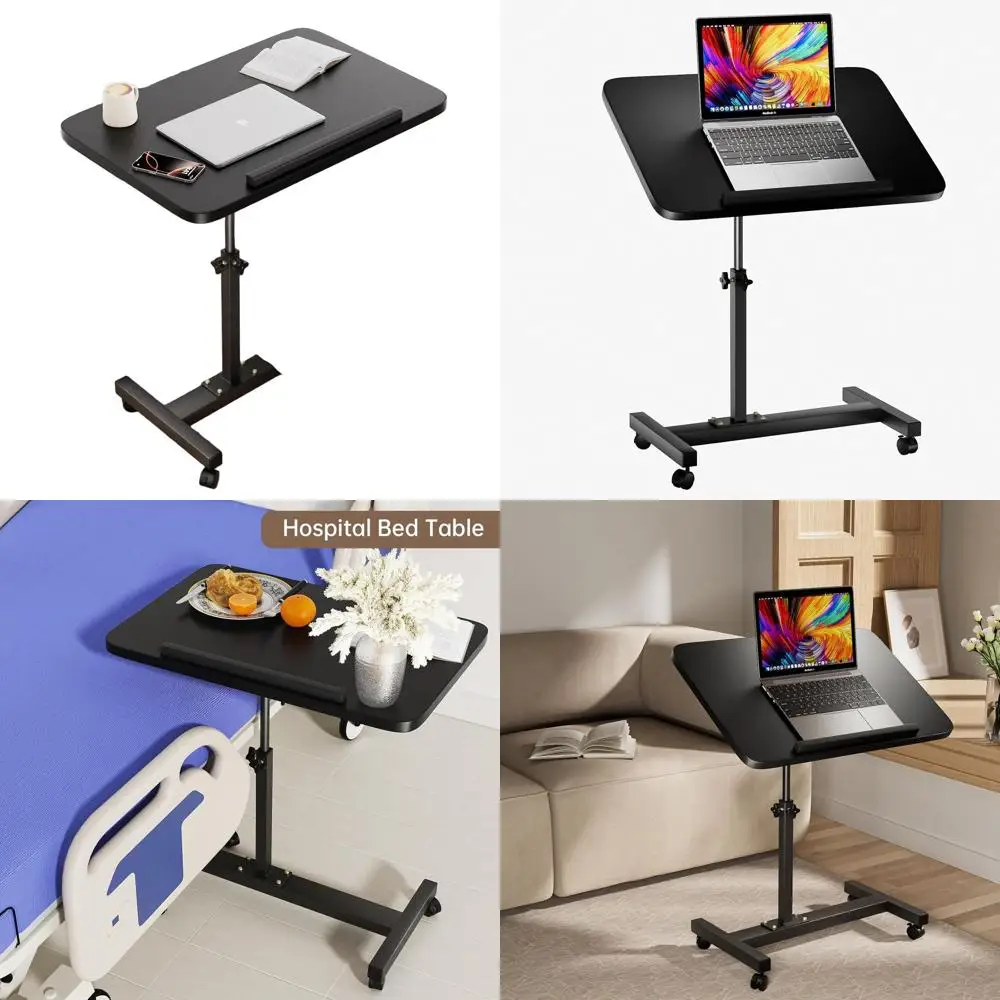 

Portable Overbed Table with Wheels, Adjustable Laptop Stand for Bedside, Couch, and Hospital Beds, Black