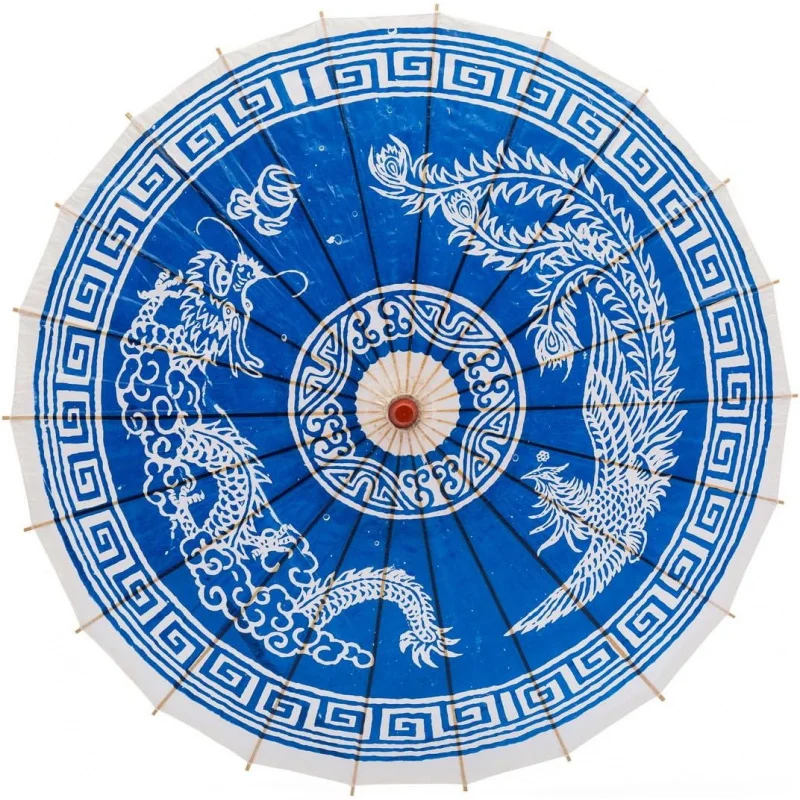 

Thy Collectibles непромокаемый зонтик ручной работы из китайской промасленной бумаги, 33 дюйма, синий дракон и феникс