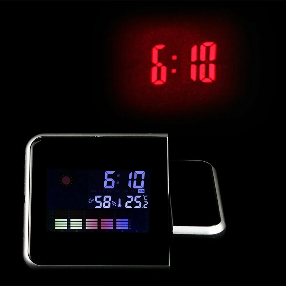 Projection Alarm Clock with Indoor Thermometer Hygrometer USB Charging Digital Projection Alarm Clock with Snooze Function