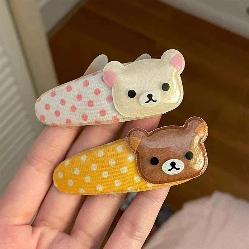 

Милая заколка для волос Rilakkuma с боковой застежкой, мультяшная, с волнистым узором, универсальная заколка-невидимка в виде ленивого медведя с крыльями ангела, подарки на день рождения