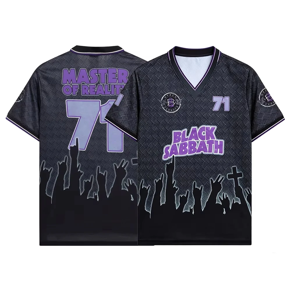 Summer Black Sabbath Master of Reality 71 Rock Jersey Y2K Black Purple Print Family Matching Band Fan Outfit Street Fashion Wear