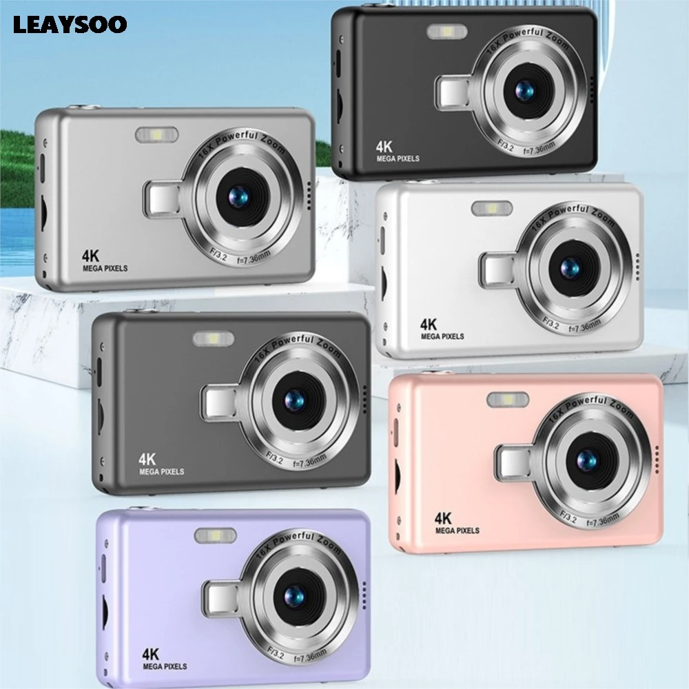 Mini Digital Camera 4K Video Recorder Compact Pocket Camcorder 16X Powerful Zoom Beauty Filter Vintage Camera for Teens Students