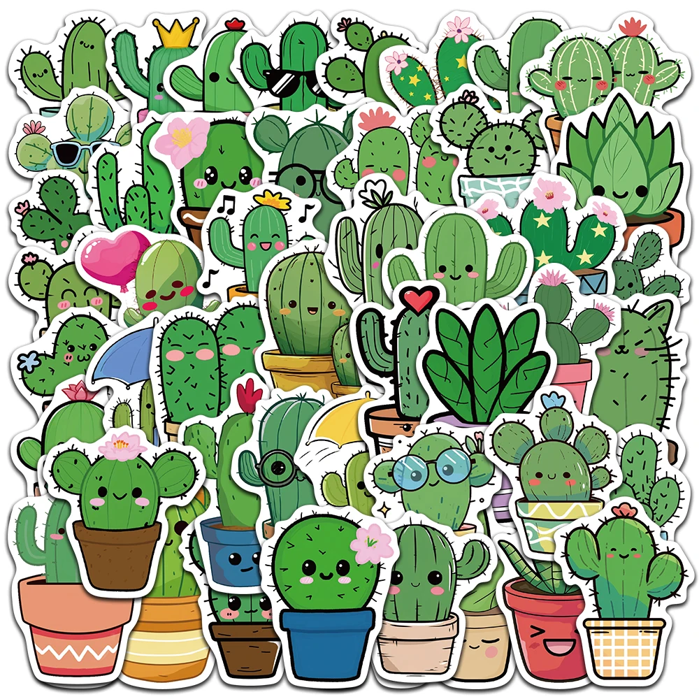 

50pcs Cute Cartoon Plants Cactus Stickers Waterproof Graffiti For Luggage Journal Laptop Guitar Phone Bicycle Vinyl Decals