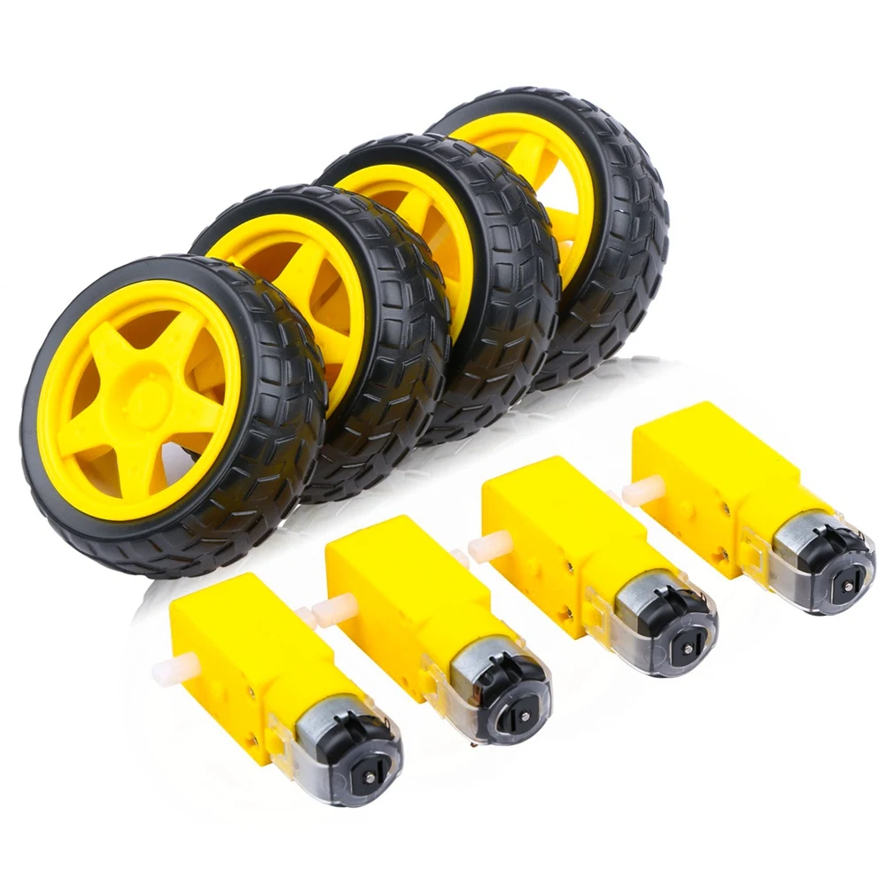 4PCS DC Electric Motor + Plastic TT Motor Tire Wheel Dual Shaft Gear Motor TT Gearbox Engine for Smart Car