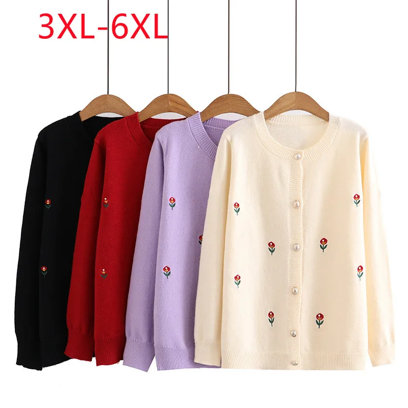 New 2023 Ladies Spring Autumn Plus Size Tops For Women Large Size Long Sleeve O-neck Buttons Embroidery T-shirt 3XL 4XL 5XL 6XL