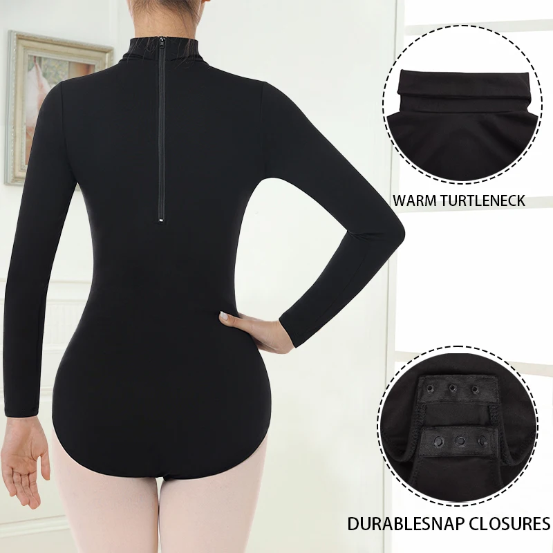 

Womens Ballet Leotards Turtleneck Long Sleeve Leotard Back Zip Up Dance Leotard for dance practice With Full Front Lining
