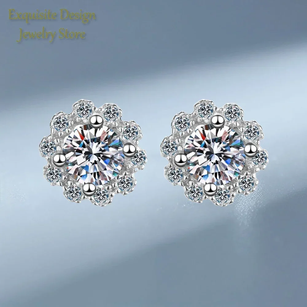 0.6-1ct Moissanite Diamond Stud Earrings for Women, Four Claw Setting Pt950 Platinum Round Bag Earrings Wedding Fine Jewelry