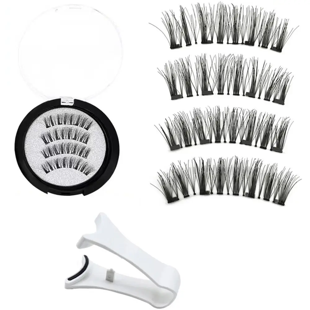 2 Pairs Reusable Magnetic Eyelashes Full Strip Natural 4 Magnets Lashes Easy To Wear Waterproof Eyelashes Extension Party