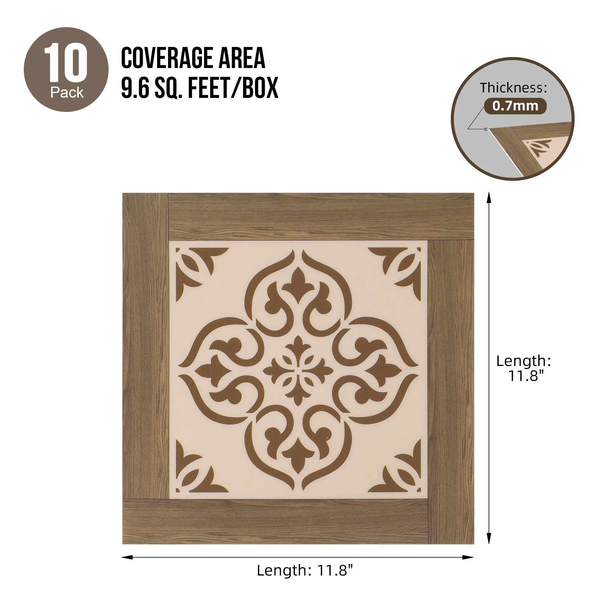 11.8 in. x 11.8 in. Wood Grain PVC Floor Tiles for Bedrooms, Self-adhesive (10-Pack)for US