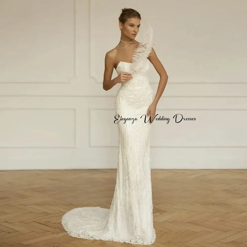 فساتين زفاف حورية البحر برقبة قارب مخصصة مع ذيل قابل للانفصال مطرزة بالخرز الفاخر من فيستدوس دي نوفيا