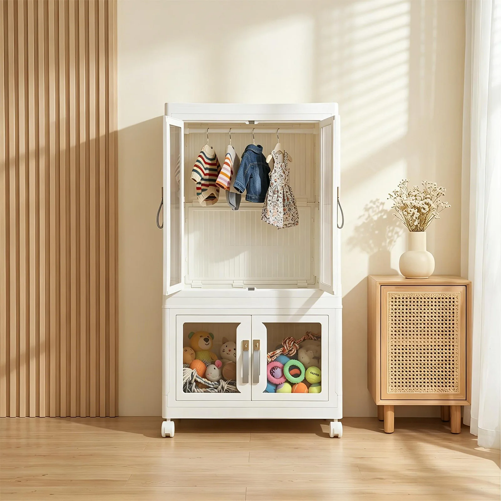 

Portable Closet Storage Organizer with Hanging Rod Multi-Function Storage Shelf Large Capacity Closet Organizer for Clothes