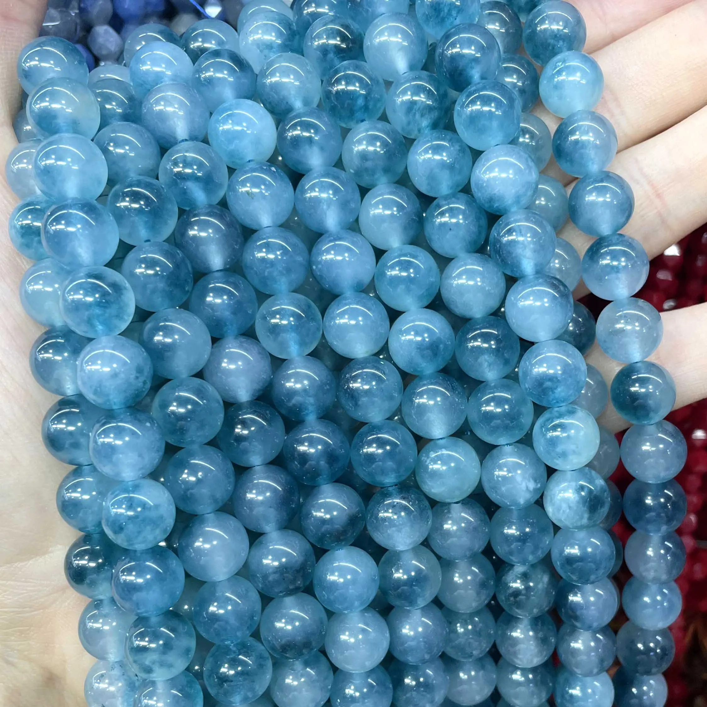 6 8 10 12 14MM Natural Stone Lake Blue Chalcedony Jades Spacer Round Beads For Jewelry Making DIY Bracelet Necklace Accessories