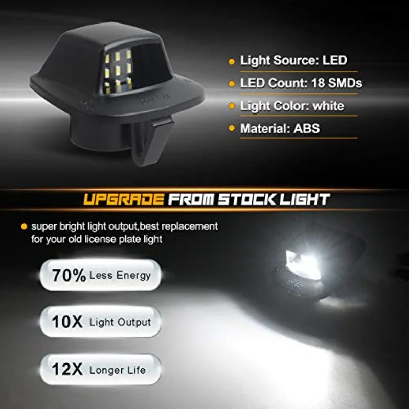 2Pcs For Dodge Dakota 1997-2010 Car Rear High Brightness White LED License Plate Light Number Plate Lamp