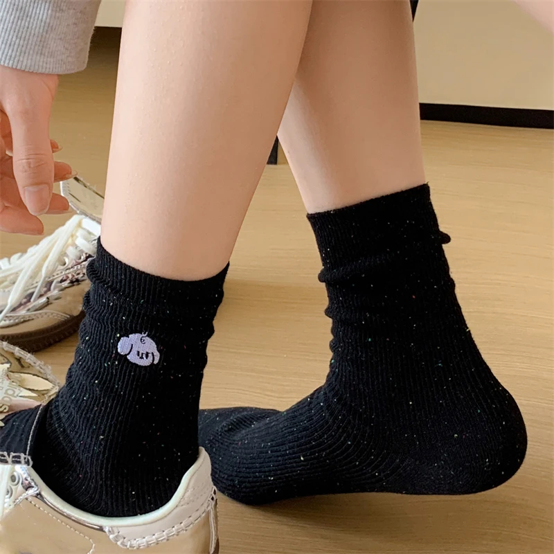 Women Socks Japanese Style New Trendy Embroidery Socks Cartoon Long Preppy Style Simple Kawaii Cute Socks Dogs Breathable Comfy