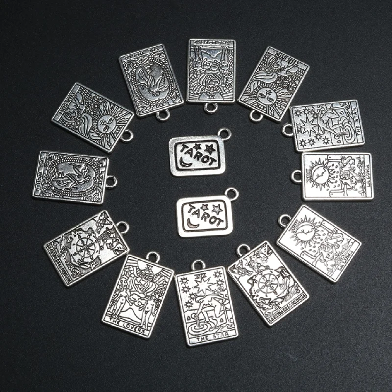 14pcs Silver Plated Hip Hop Style Witch Divination Astrology Tarot Pendant DIY Charm Necklace Bracelet Jewelry Crafts Making